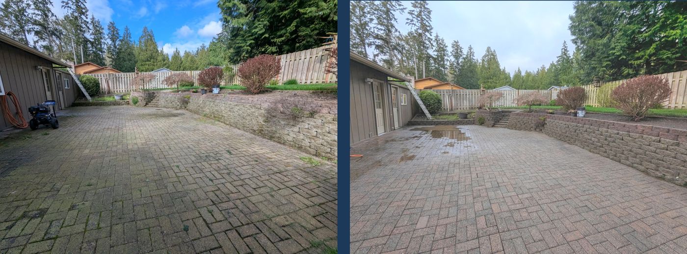 Paver courtyard before and after cleaning